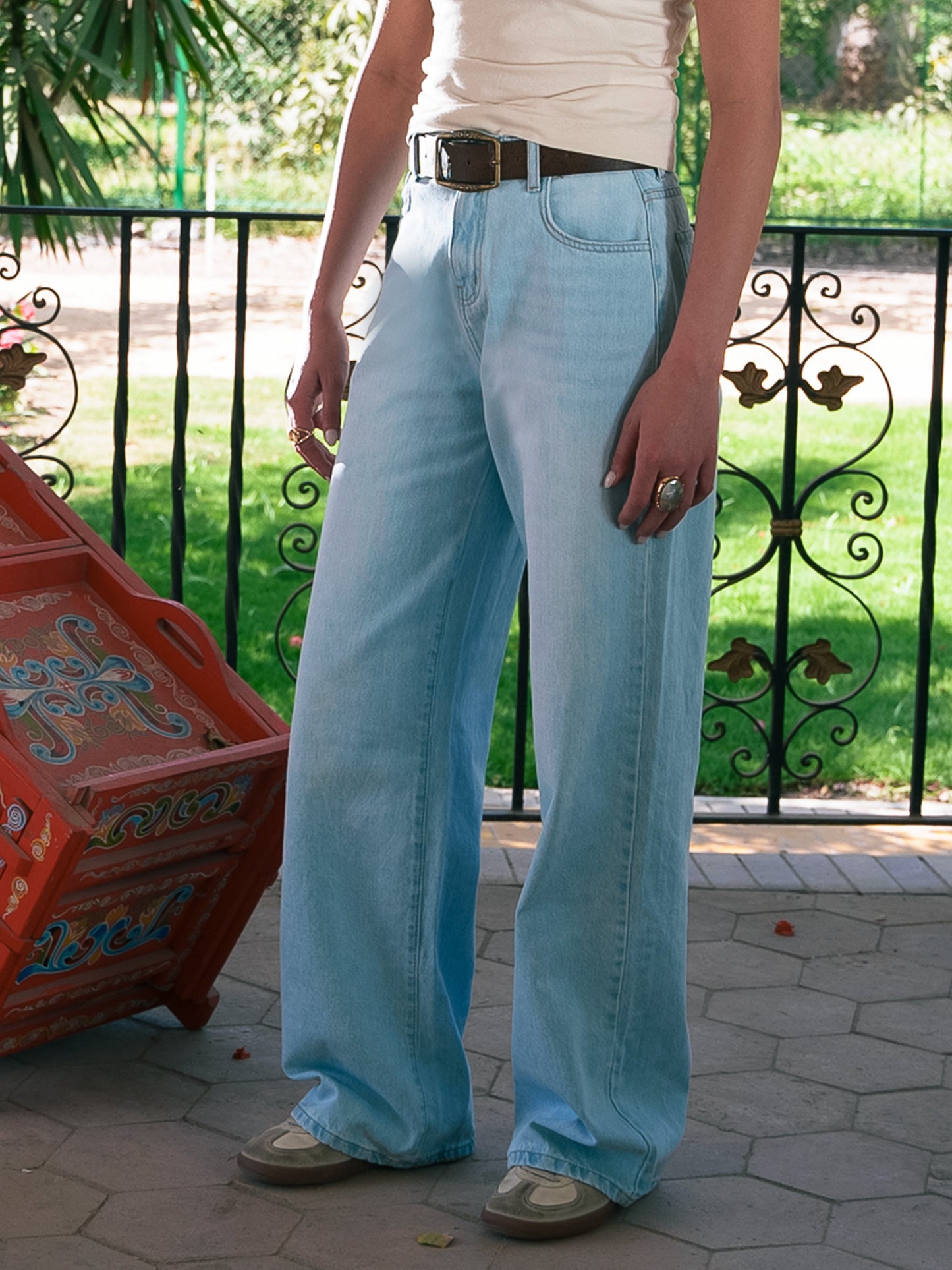 Light Blue Wide-Leg High-Waist Jeans
