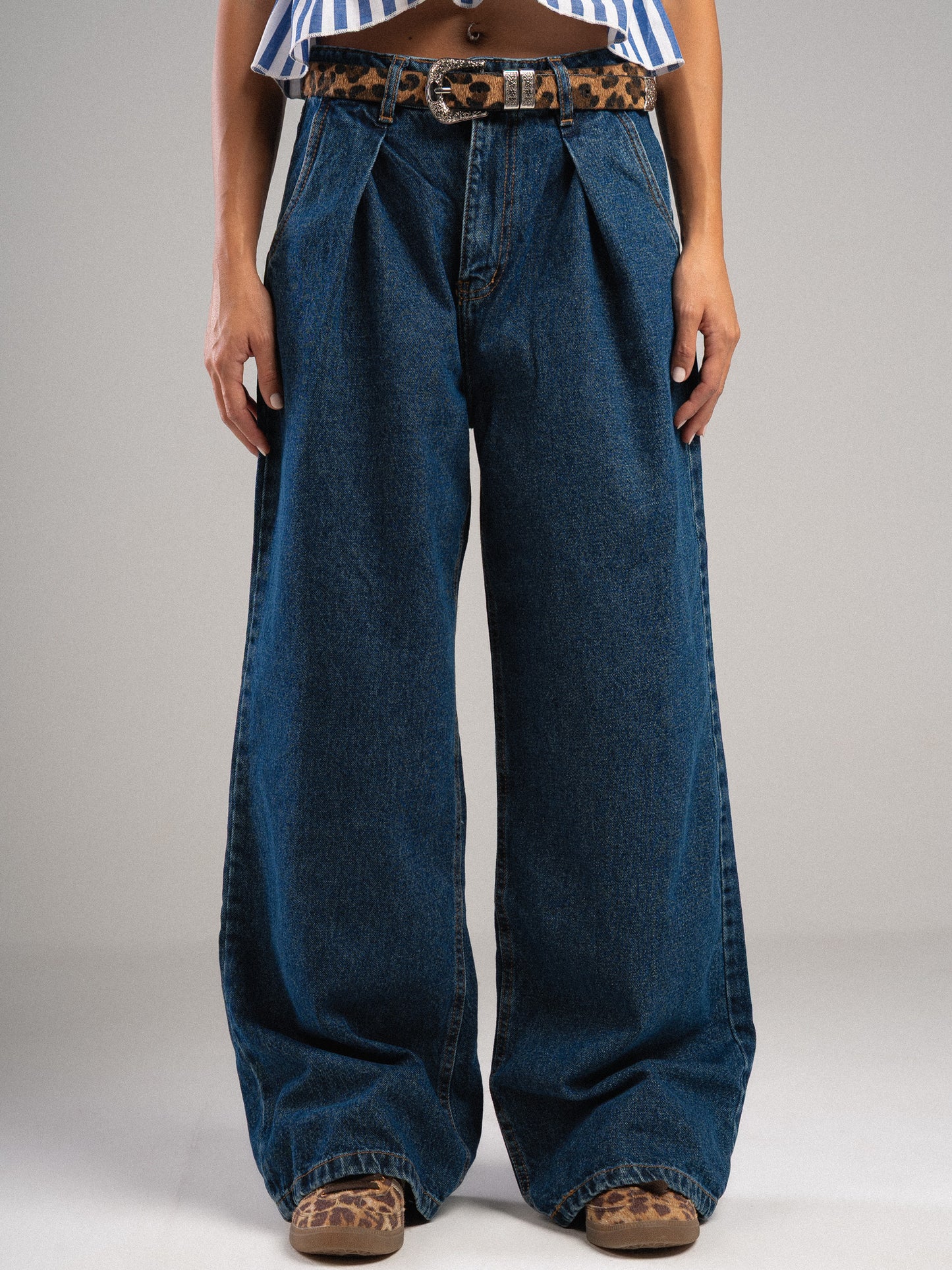 Dark Blue Pleated Jeans