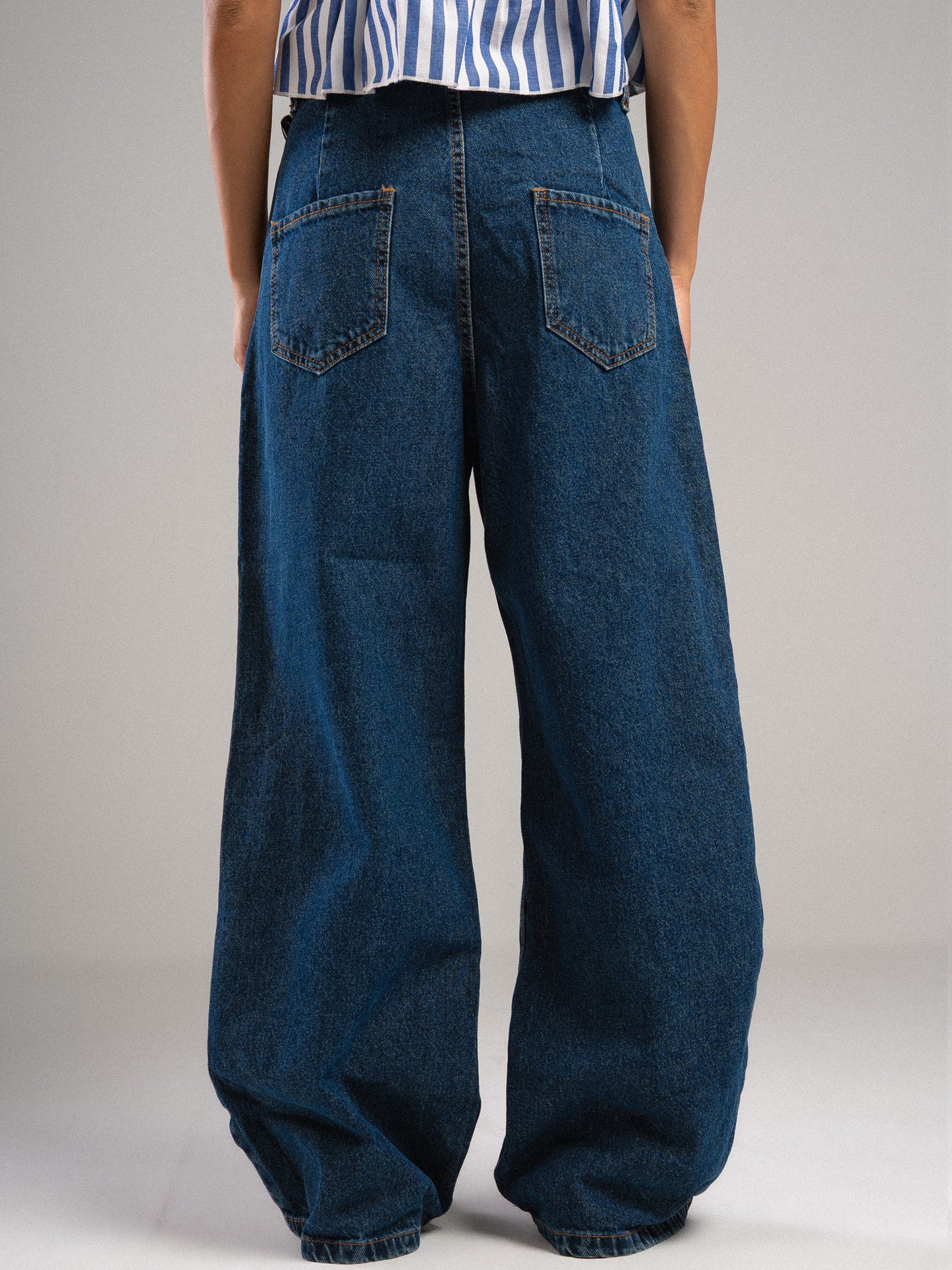 Dark Blue Pleated Jeans