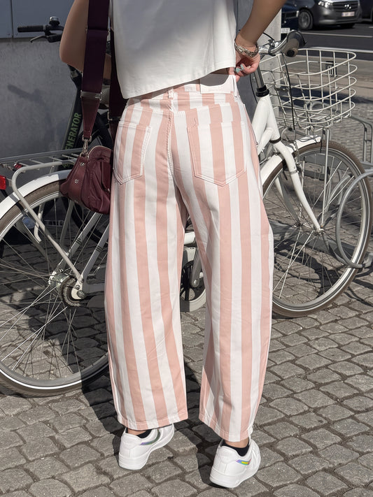 Pink Striped Barrel Jeans