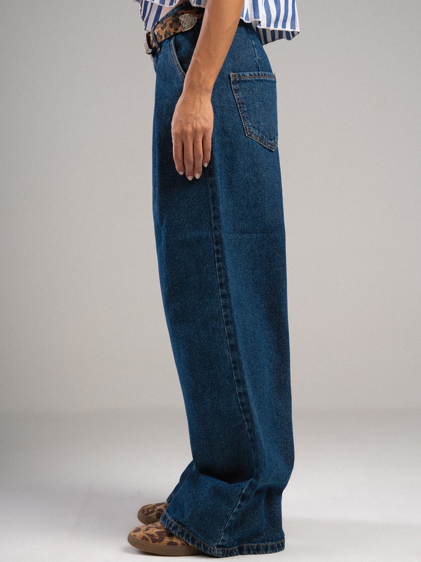 Dark Blue Pleated Jeans