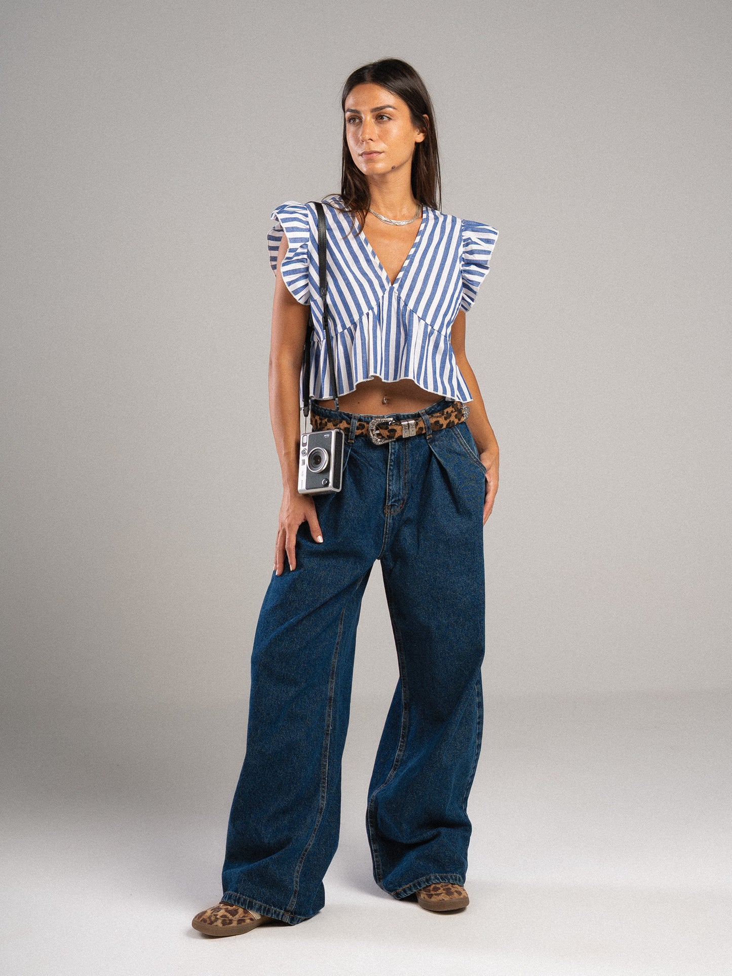 Dark Blue Pleated Jeans
