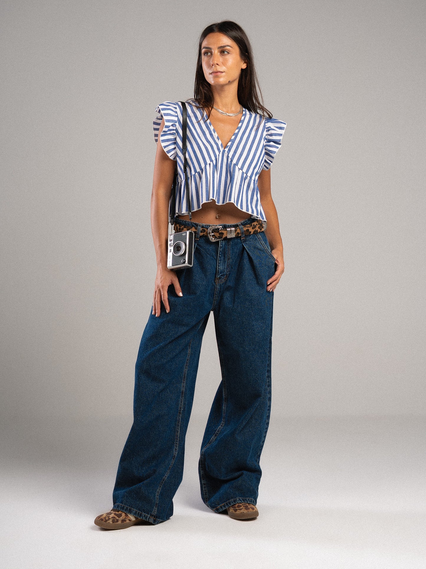 Dark Blue Pleated Jeans