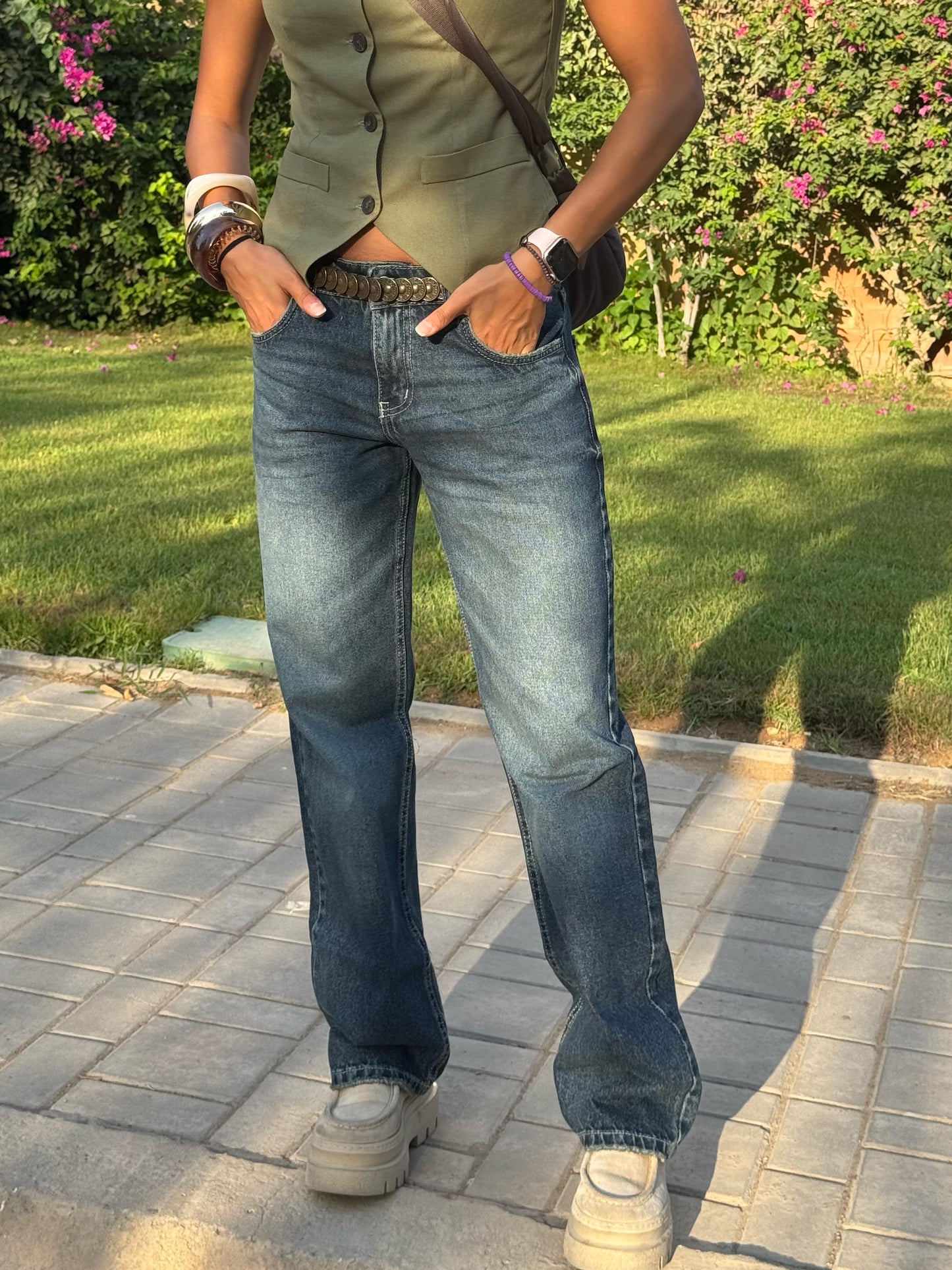 Navy Blue Straight Jeans