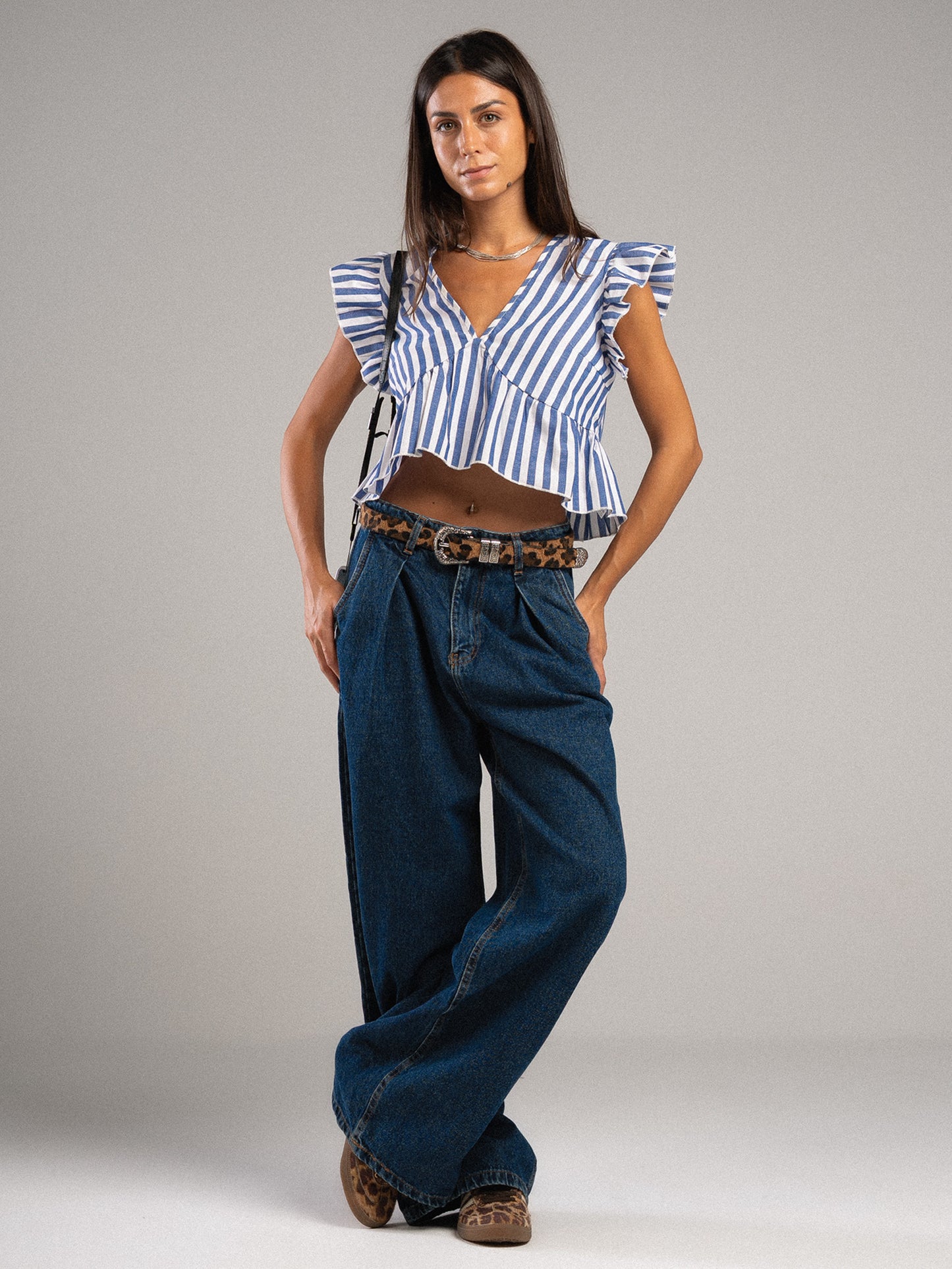 Dark Blue Pleated Jeans