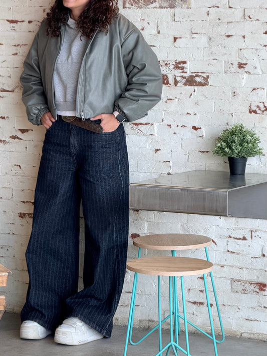 Charcoal Black Striped Jeans