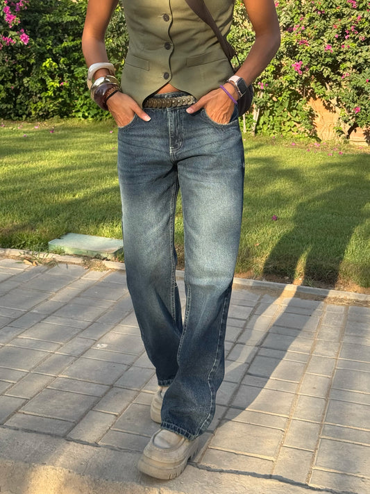 Navy Blue Straight Jeans