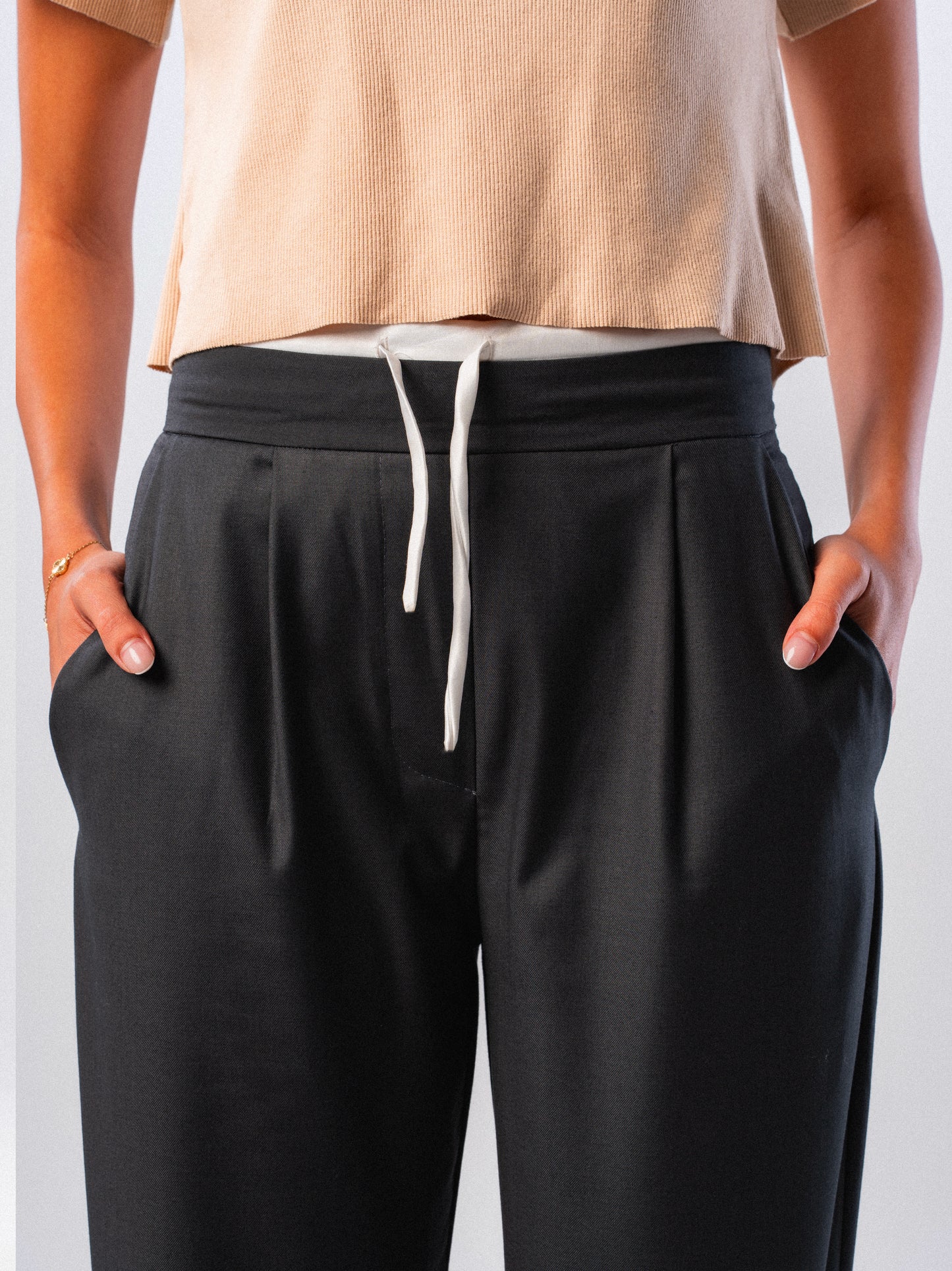 Dark Grey Double-waisted Trousers