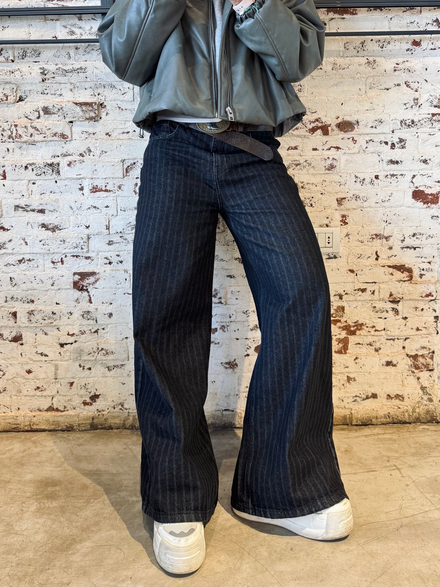 Charcoal Black Striped Jeans