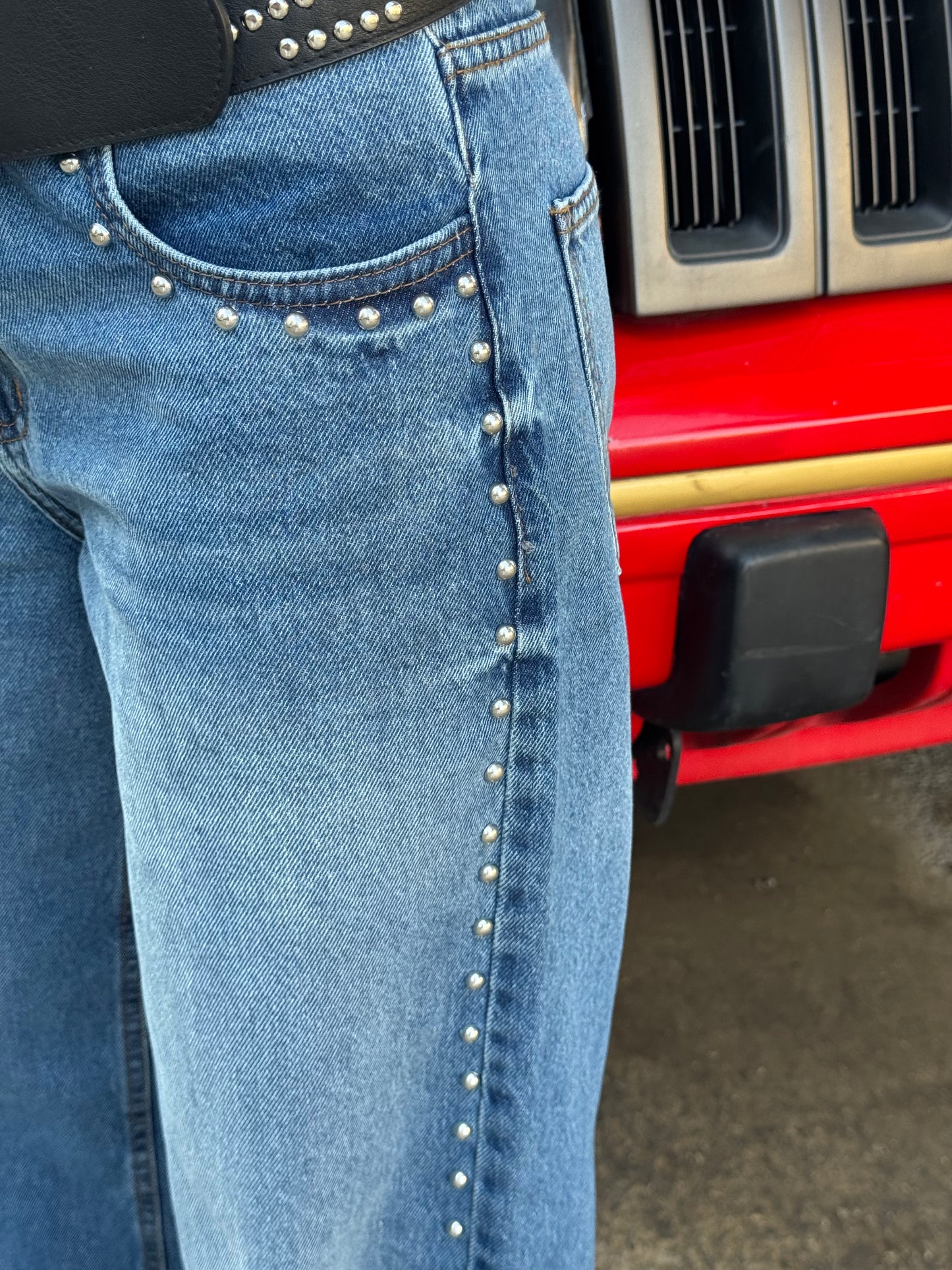 Mid Blue Studded Jeans