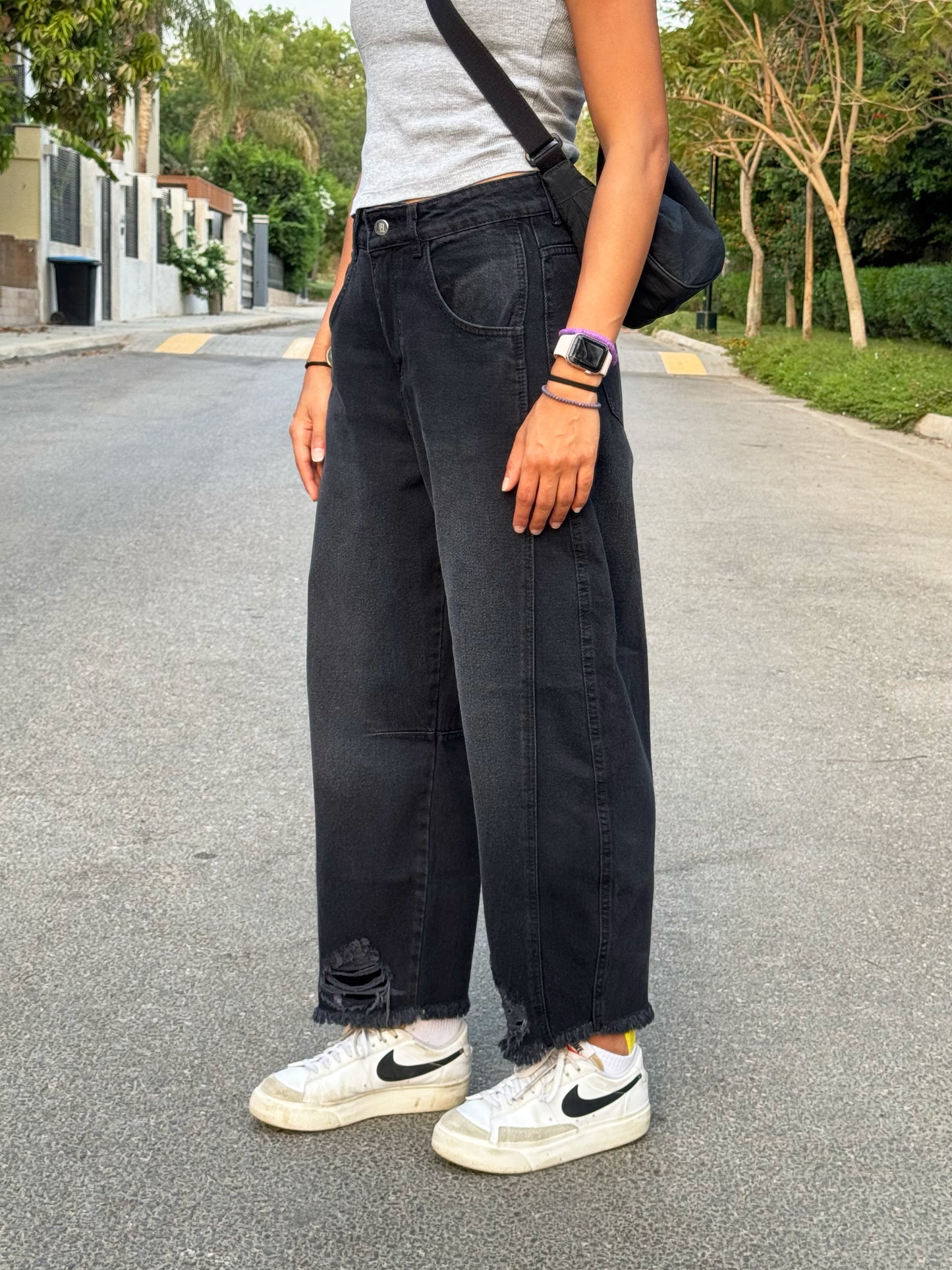 Charcoal Black Barrel Jeans