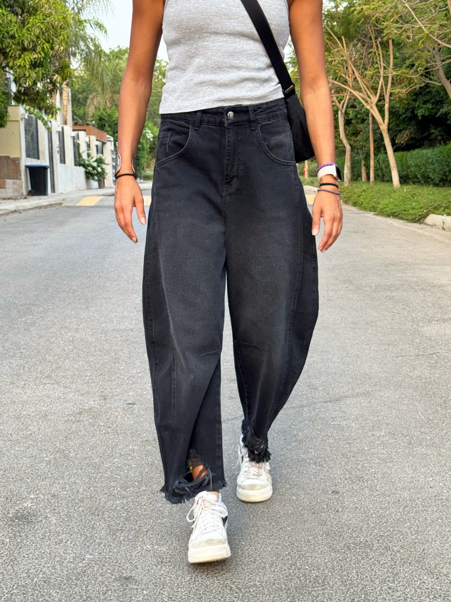 Charcoal Black Barrel Jeans