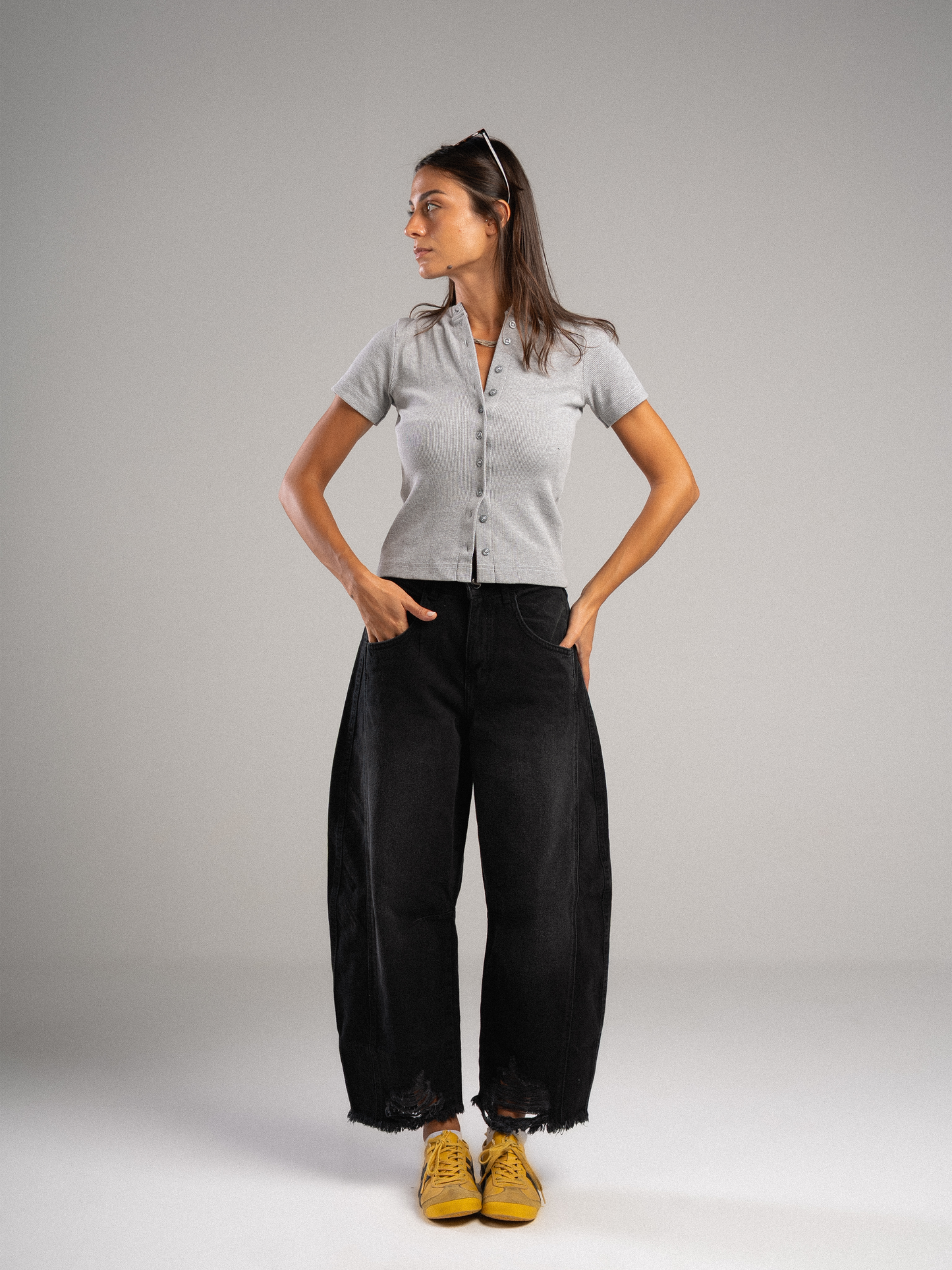 Charcoal Black Barrel Jeans