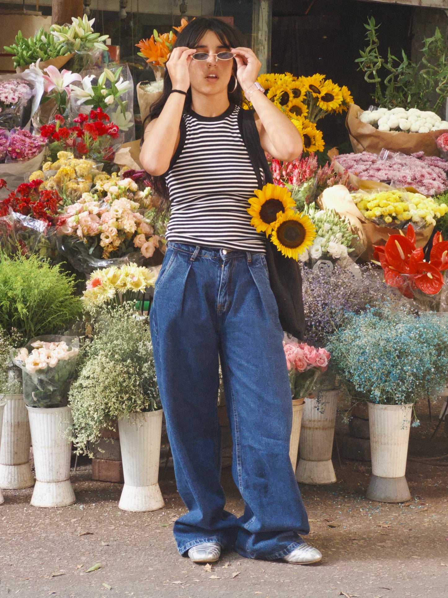 Dark Blue Pleated Jeans