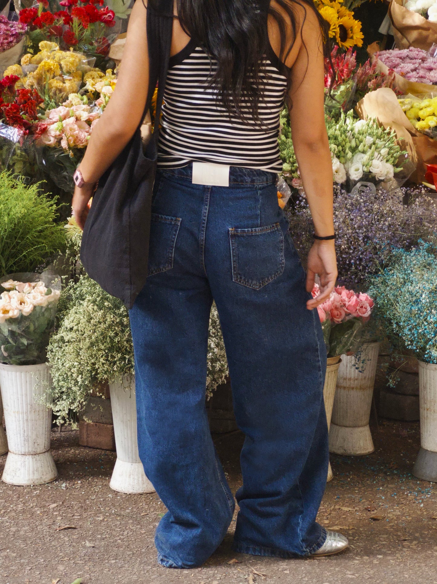 Dark Blue Pleated Jeans