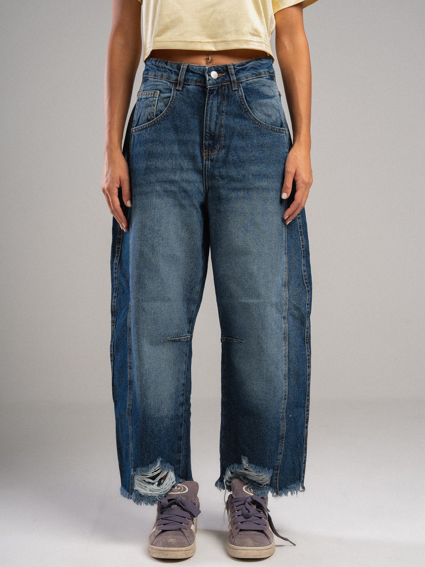 Dark Blue Barrel Jeans
