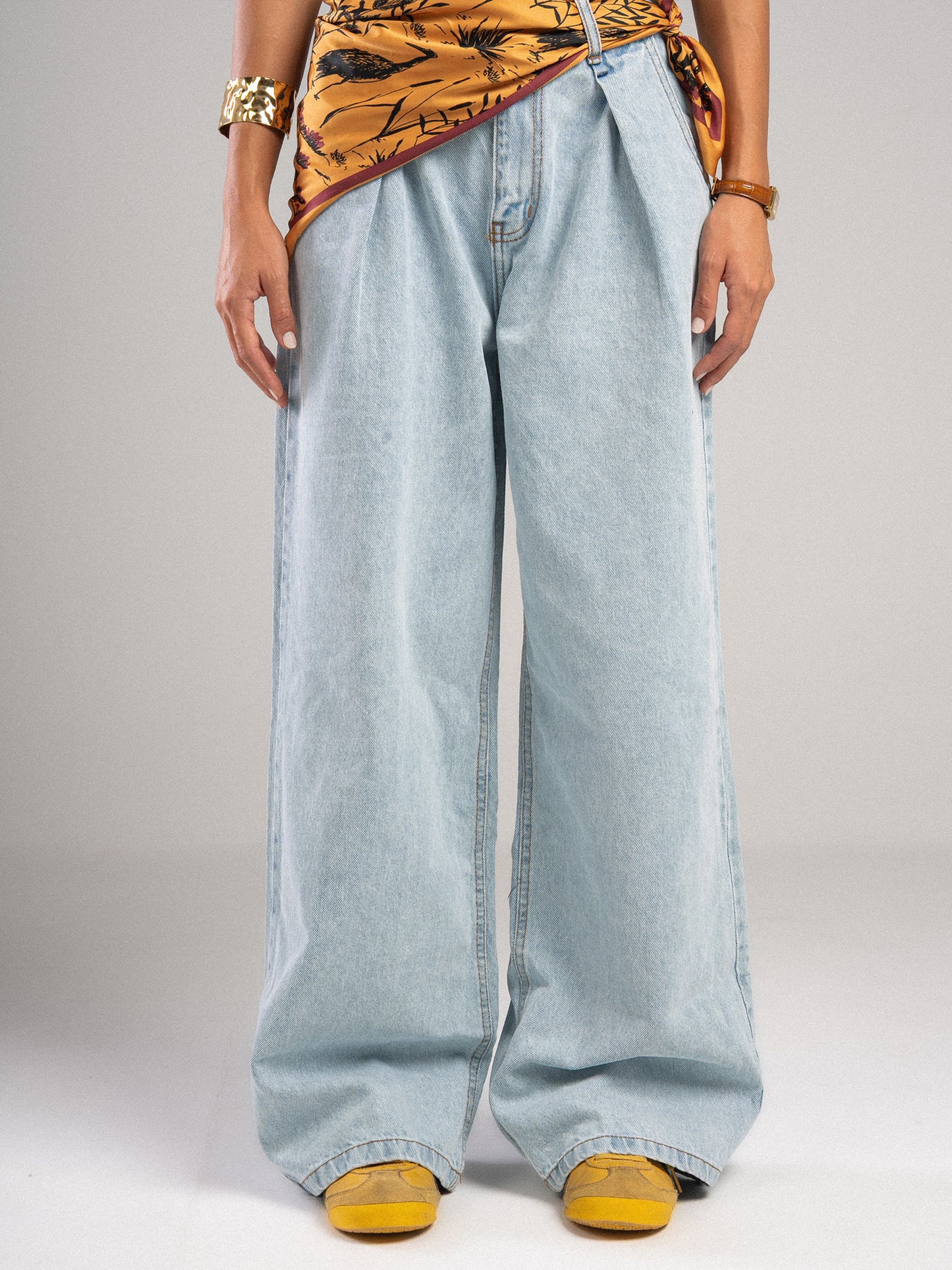 Light Blue Pleated Jeans