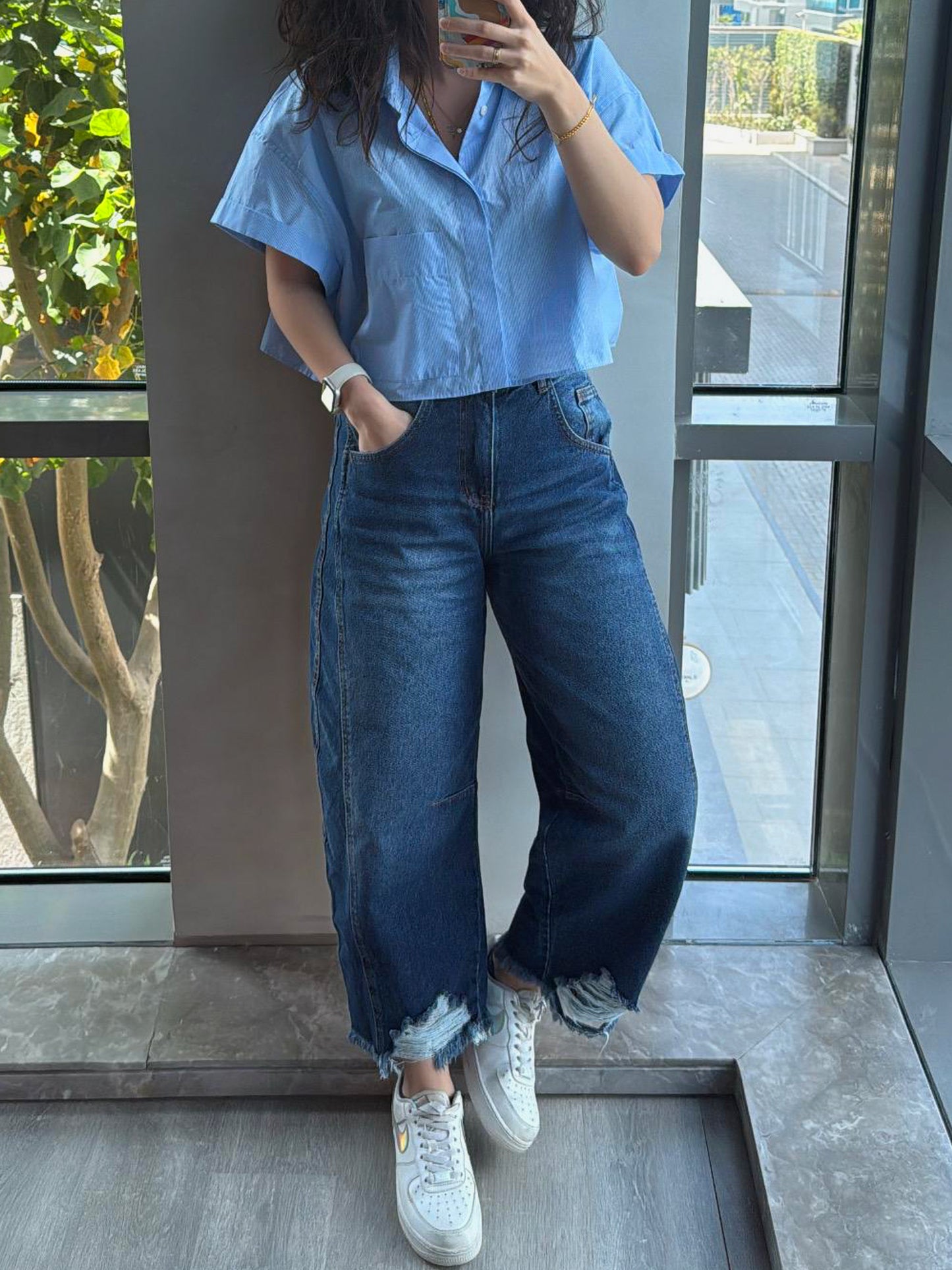 Dark Blue Barrel Jeans
