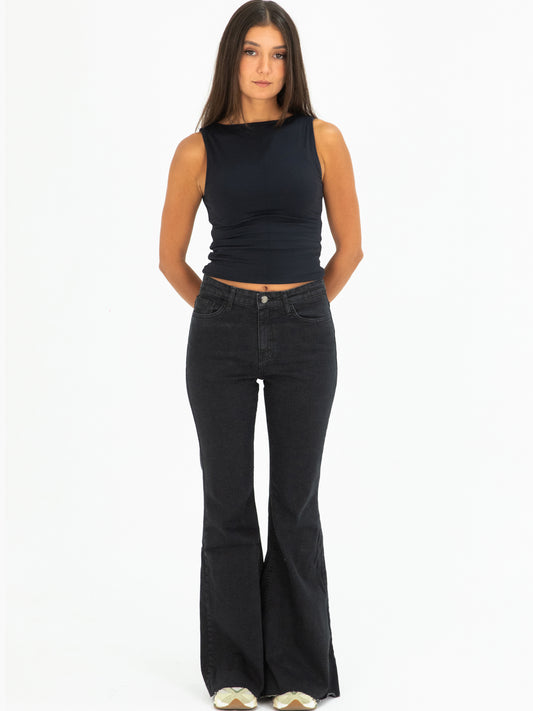 Black Mid Rise Flare Jeans