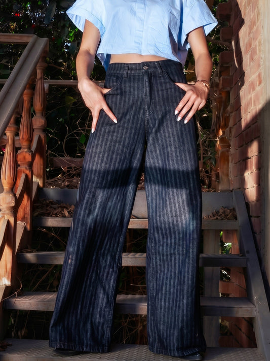 Charcoal Black Striped Jeans