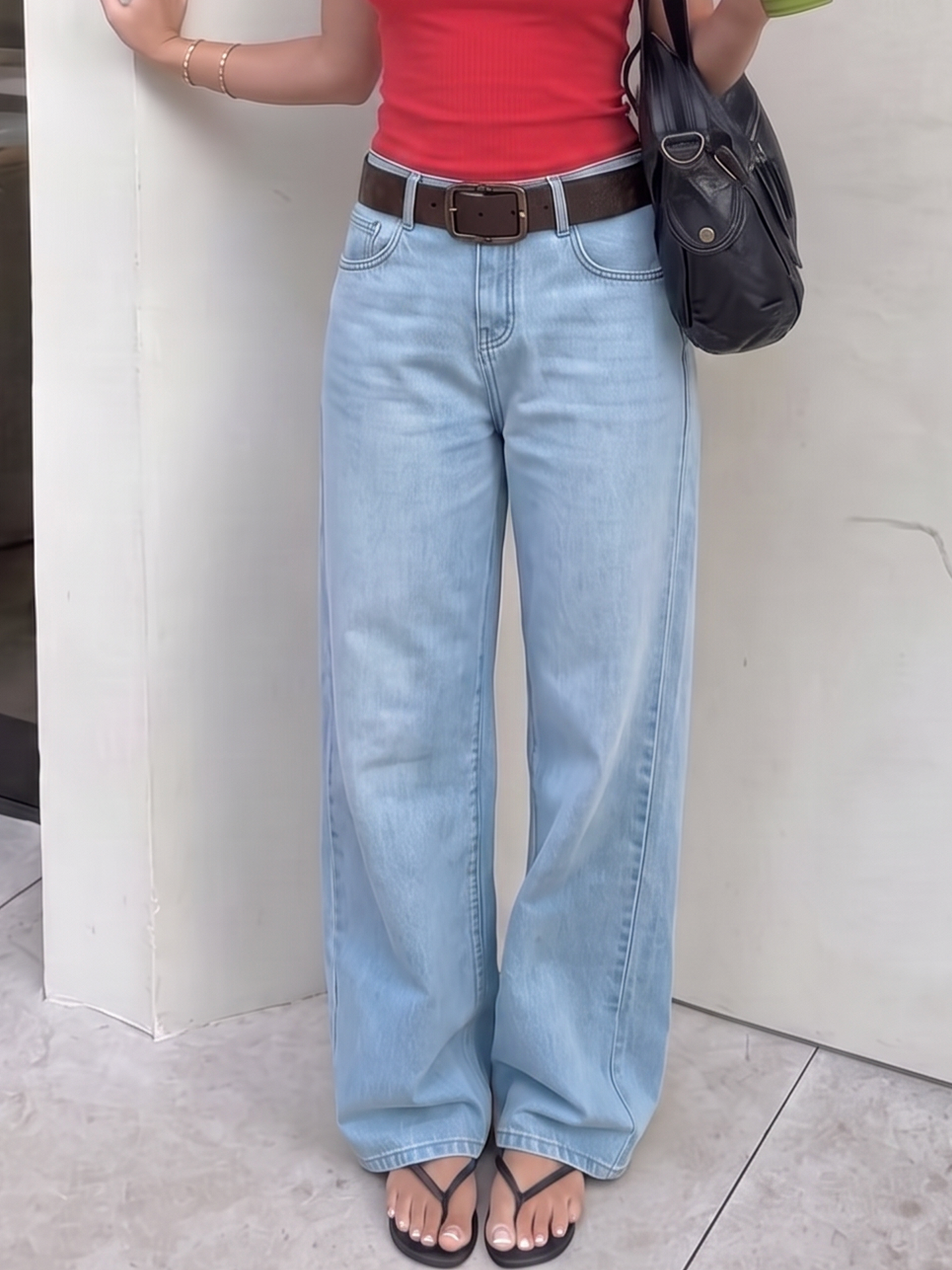 Light Blue Wide-Leg High-Waist Jeans