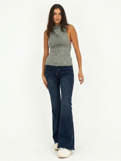 Tinted Dark Blue Flare Jeans