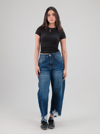 Dark Blue Barrel Jeans
