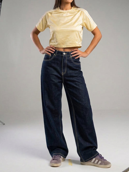 Raw Wide-Leg High-Waist Jeans