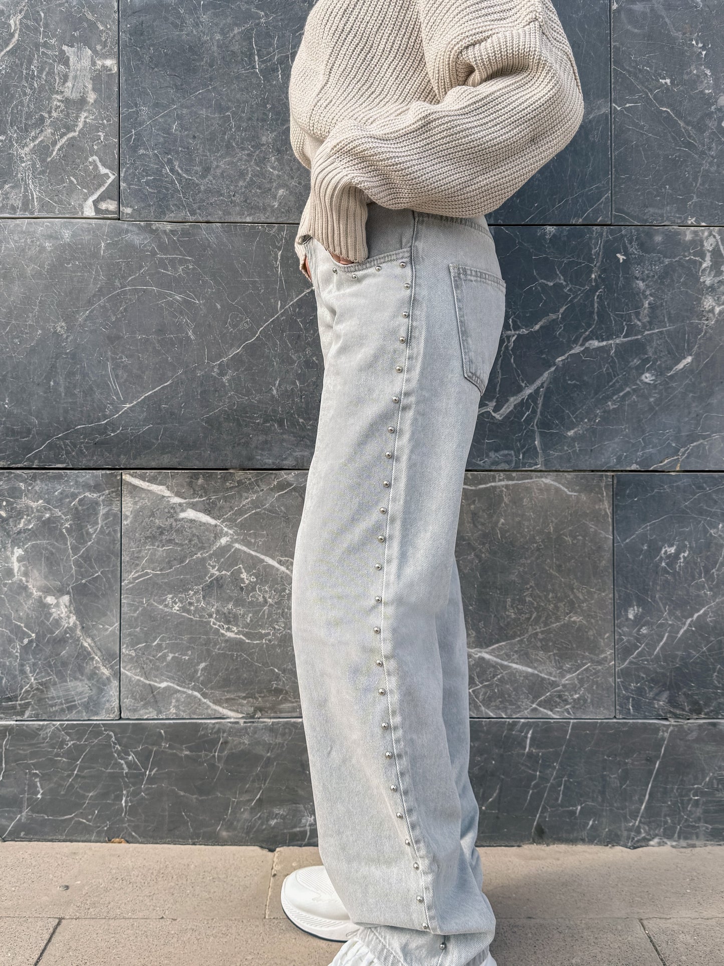 Light Grey Studded Jeans