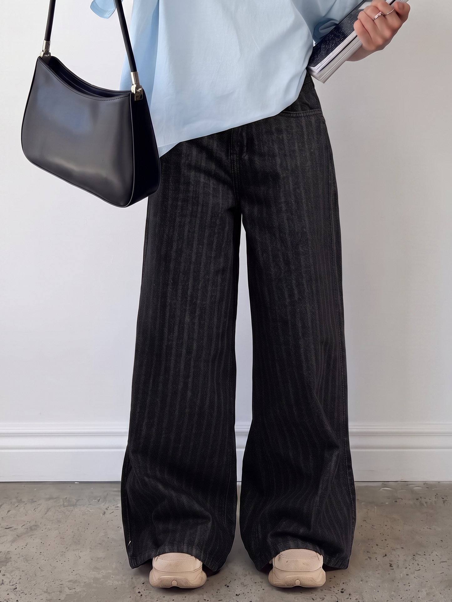 Charcoal Black Striped Jeans
