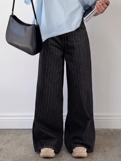 Charcoal Black Striped Jeans