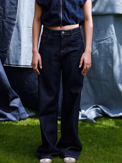 Raw Wide-Leg High-Waist Jeans