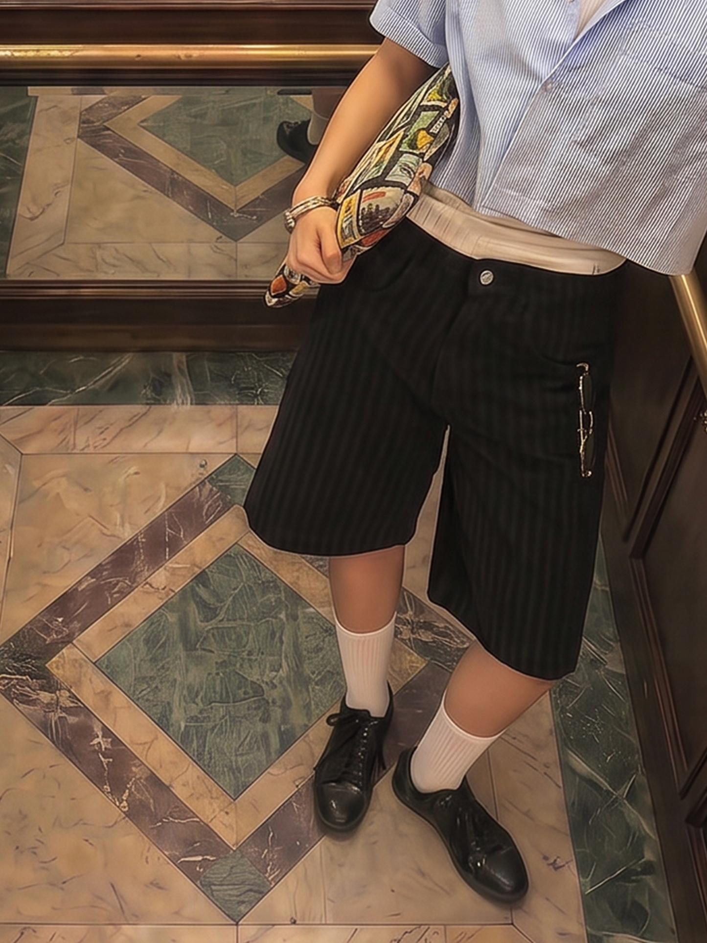 Charcoal Black Striped Jorts