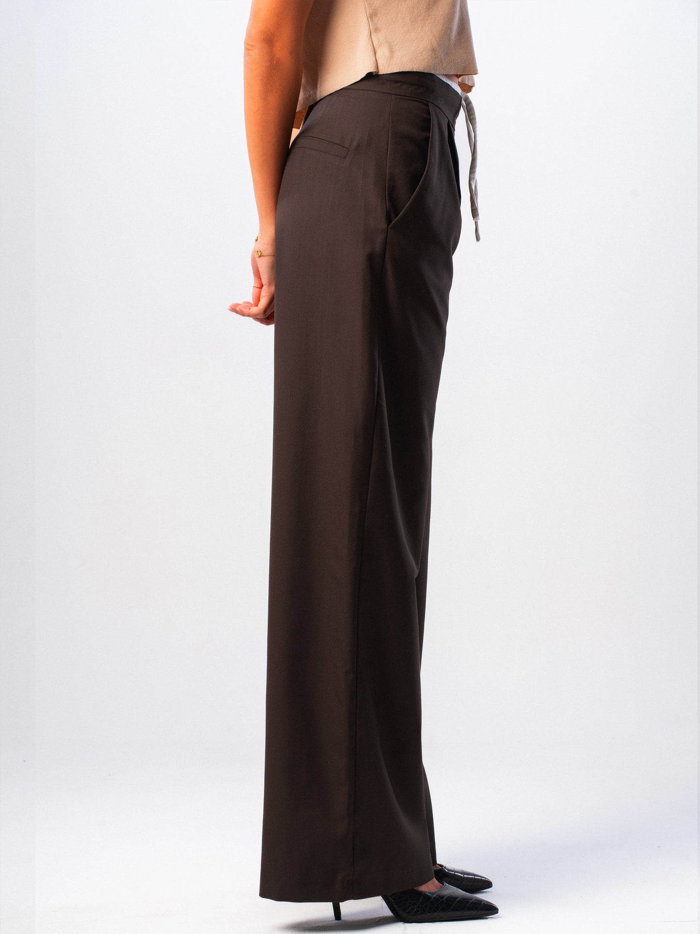 Dark Brown Double-waisted Trousers