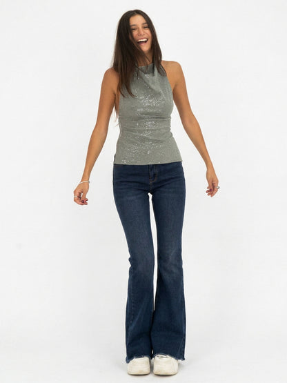 Tinted Dark Blue Flare Jeans