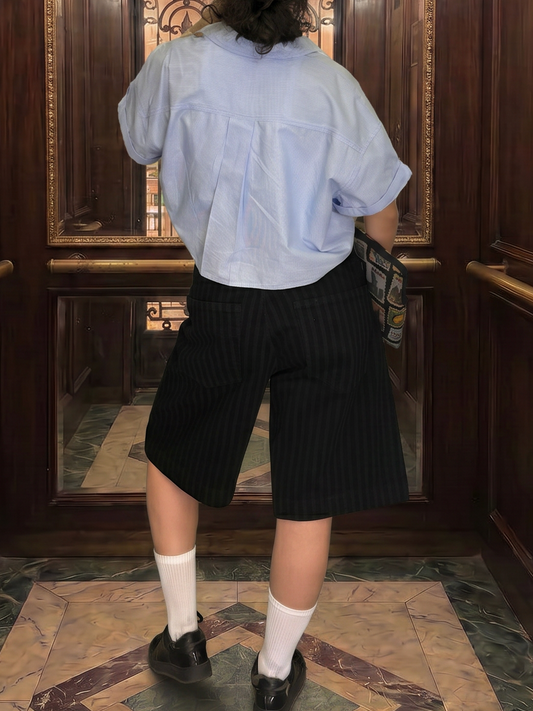 Charcoal Black Striped Jorts