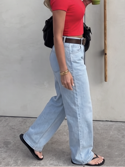 Light Blue Wide-Leg High-Waist Jeans