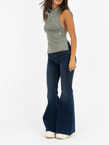 Tinted Dark Blue Flare Jeans