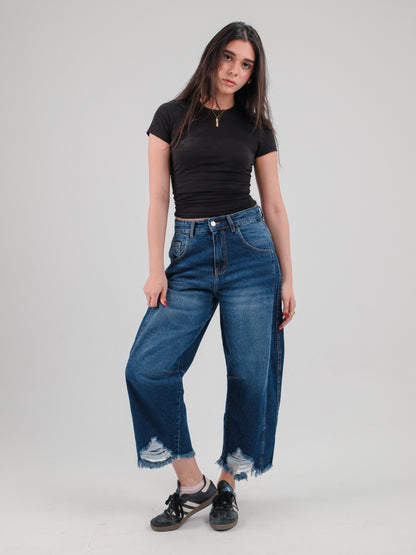 Dark Blue Barrel Jeans