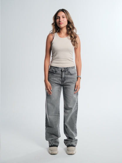 Light grey mid rise straight jeans