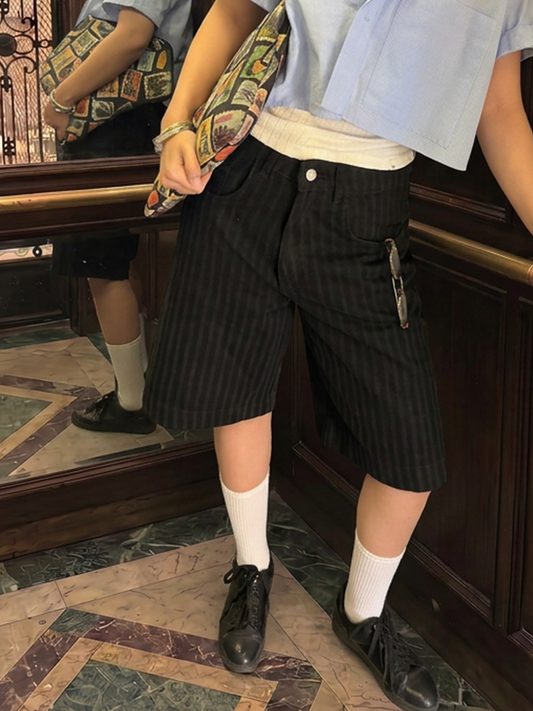 Charcoal Black Striped Jorts