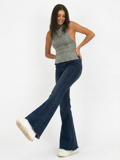Tinted Dark Blue Flare Jeans