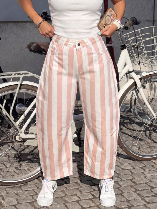 Pink Striped Barrel Jeans