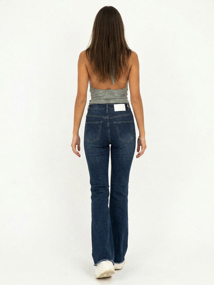Tinted Dark Blue Flare Jeans
