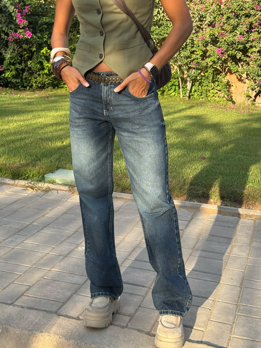 Navy Blue Straight Jeans