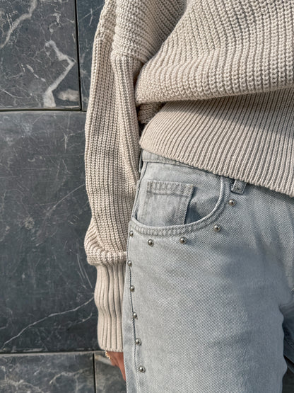Light Grey Studded Jeans