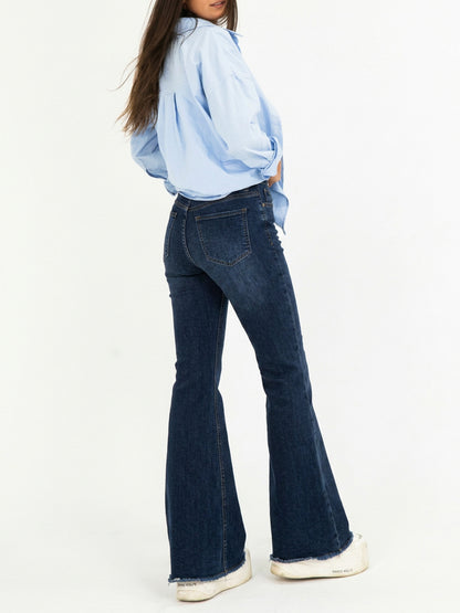 Tinted Dark Blue Flare Jeans