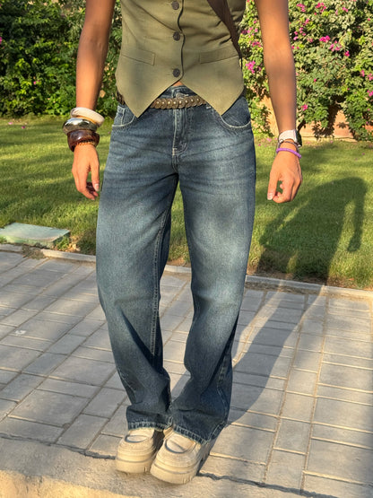 Navy Blue Straight Jeans