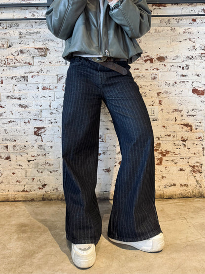Charcoal Black Striped Jeans