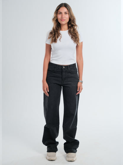 Black Mid Rise Straight